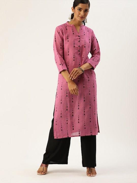 Varanga Women Mauve & Black Printed Straight Kurta - Indiakreations