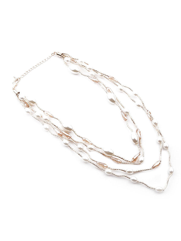 Women's Exquisite White And Gold Layered Necklace - Odette