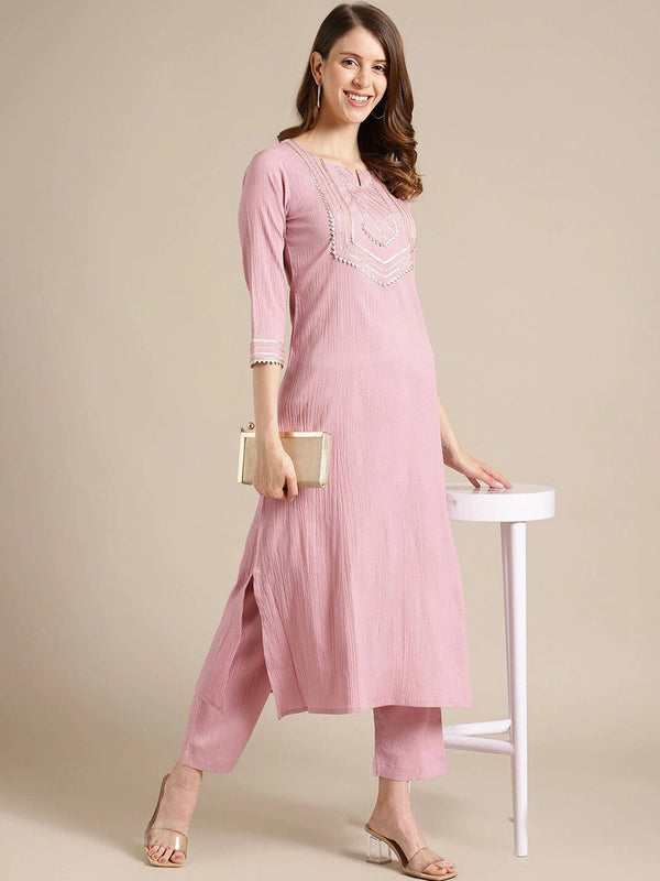 Women's Pink Yoke Design Gotta Patti Crepe Kurta - Varanga