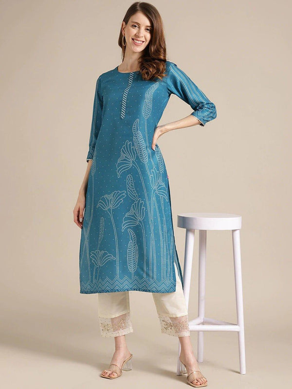 Blue Floral Printed Kurta - Indiakreations