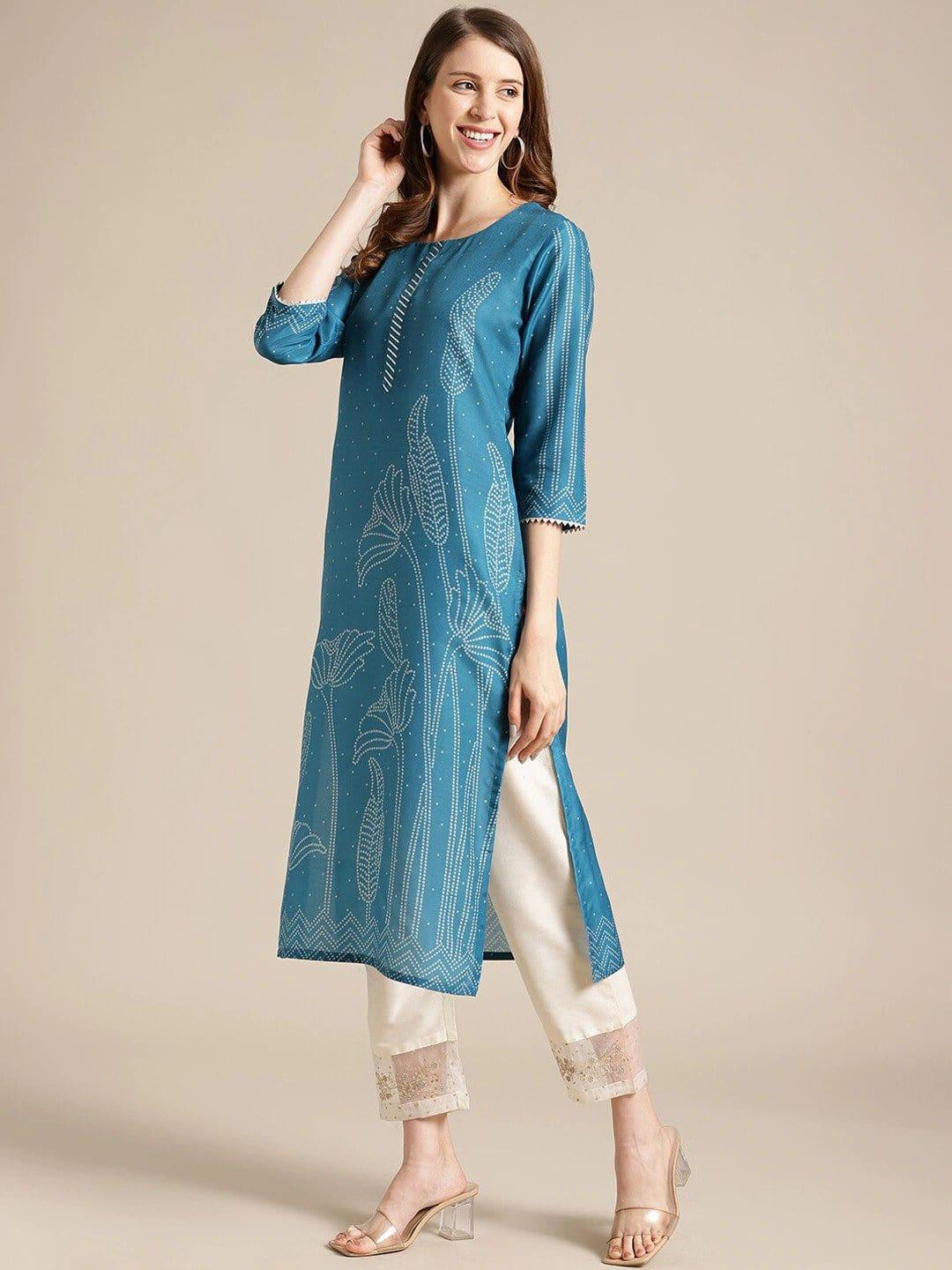 Blue Floral Printed Kurta - Indiakreations