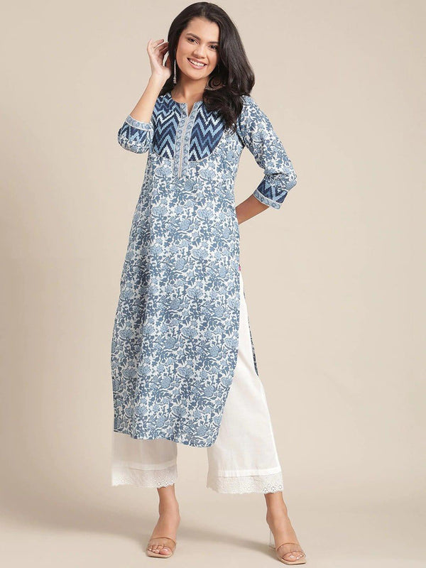 Blue Ethnic Motifs Printed Kurta - Indiakreations