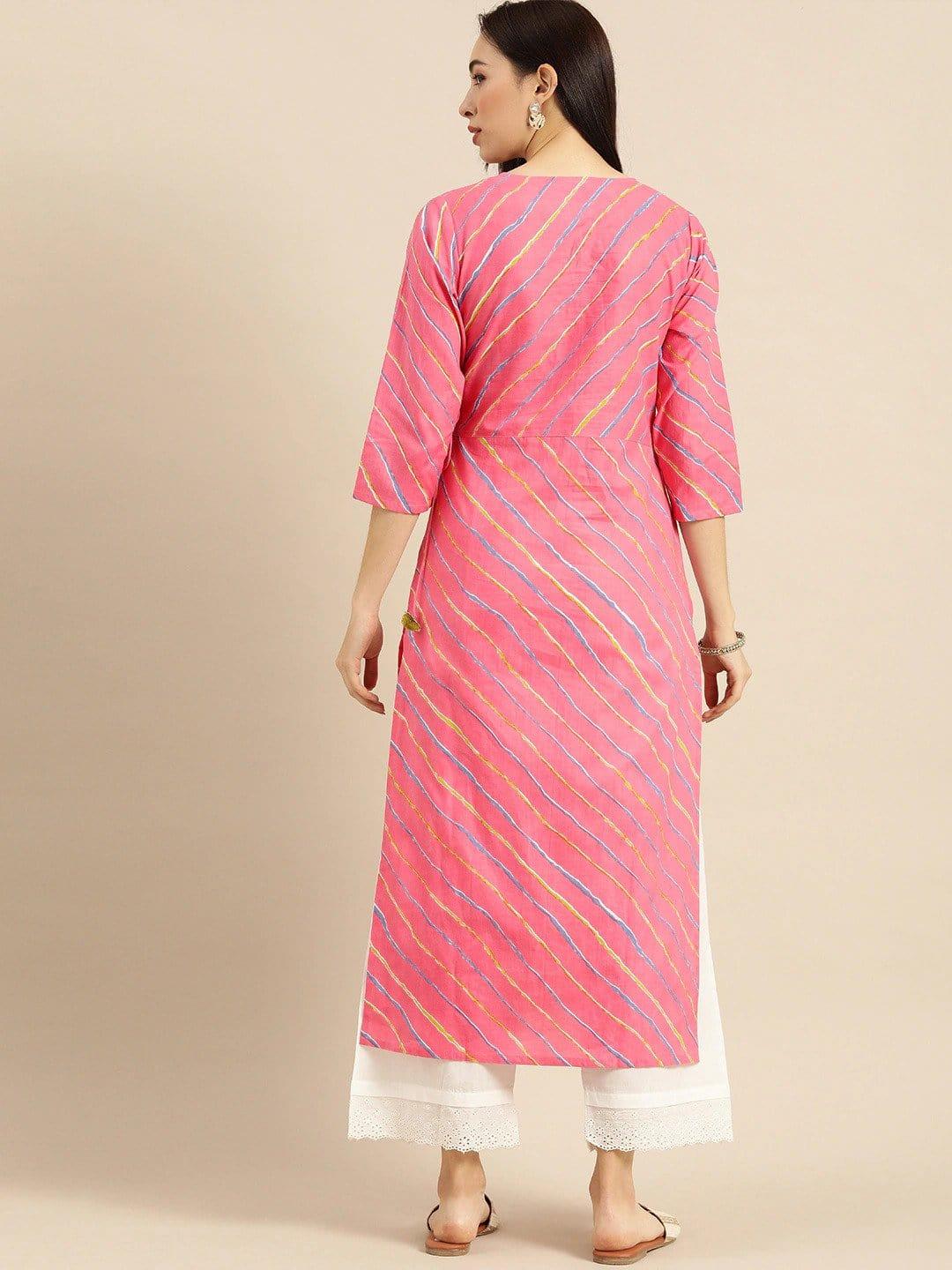 Pink & Blue Leheriya Printed Kurta - Indiakreations