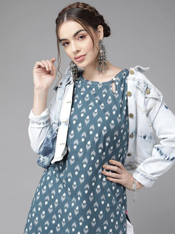 Blue Ethnic Motifs Printed Kurta with Trousers - Indiakreations