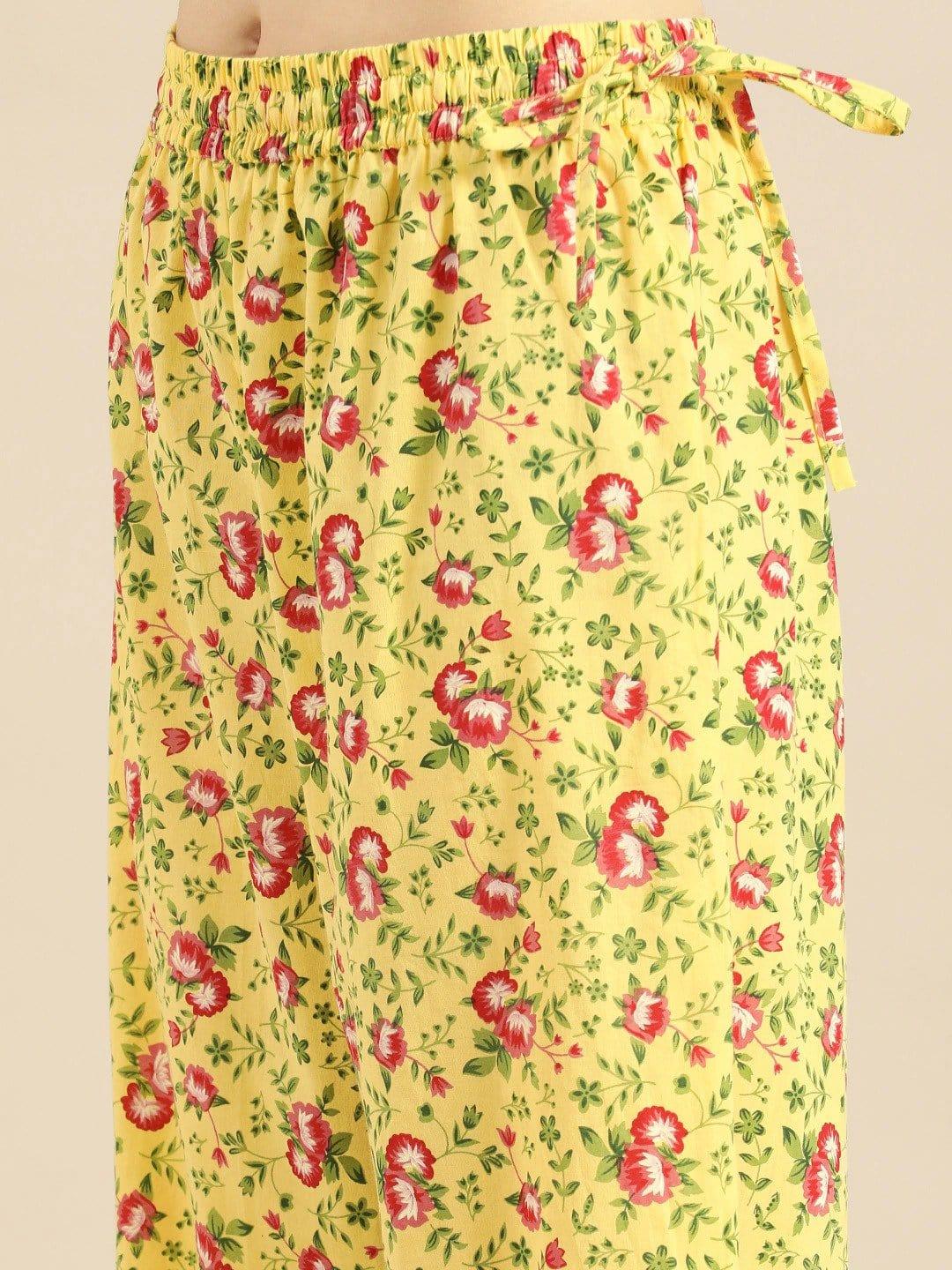 Mustard & Pink Printed Kurta with Palazzos - Indiakreations