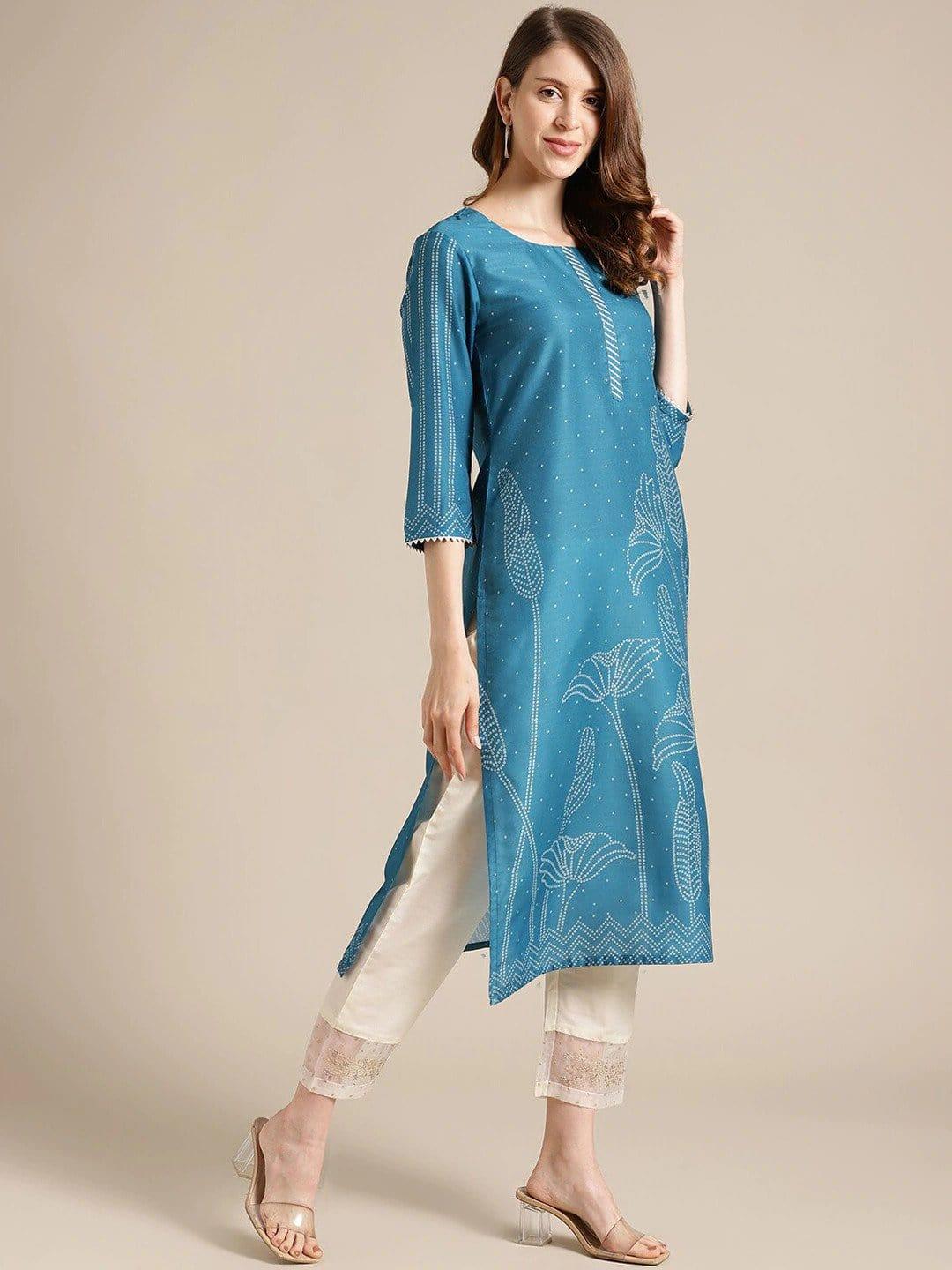 Blue Floral Printed Kurta - Indiakreations