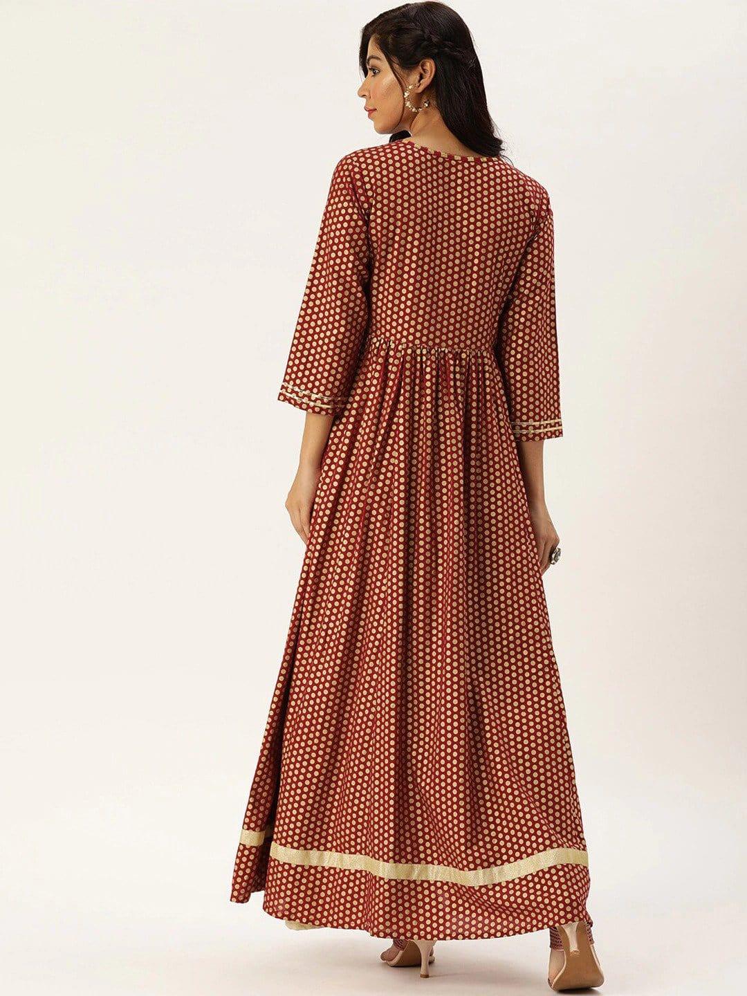 Maroon Geometric Printed Flared Sleeves Anarkali Kurta - Indiakreations