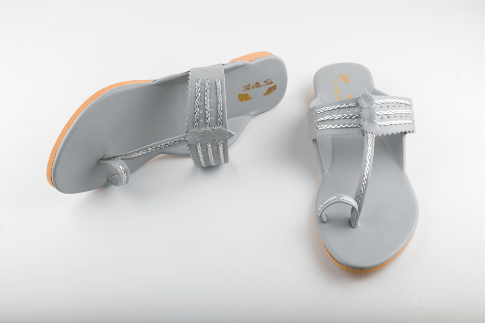 Women's Grey Kolhapuris - The Shoe Tales - Indiakreations