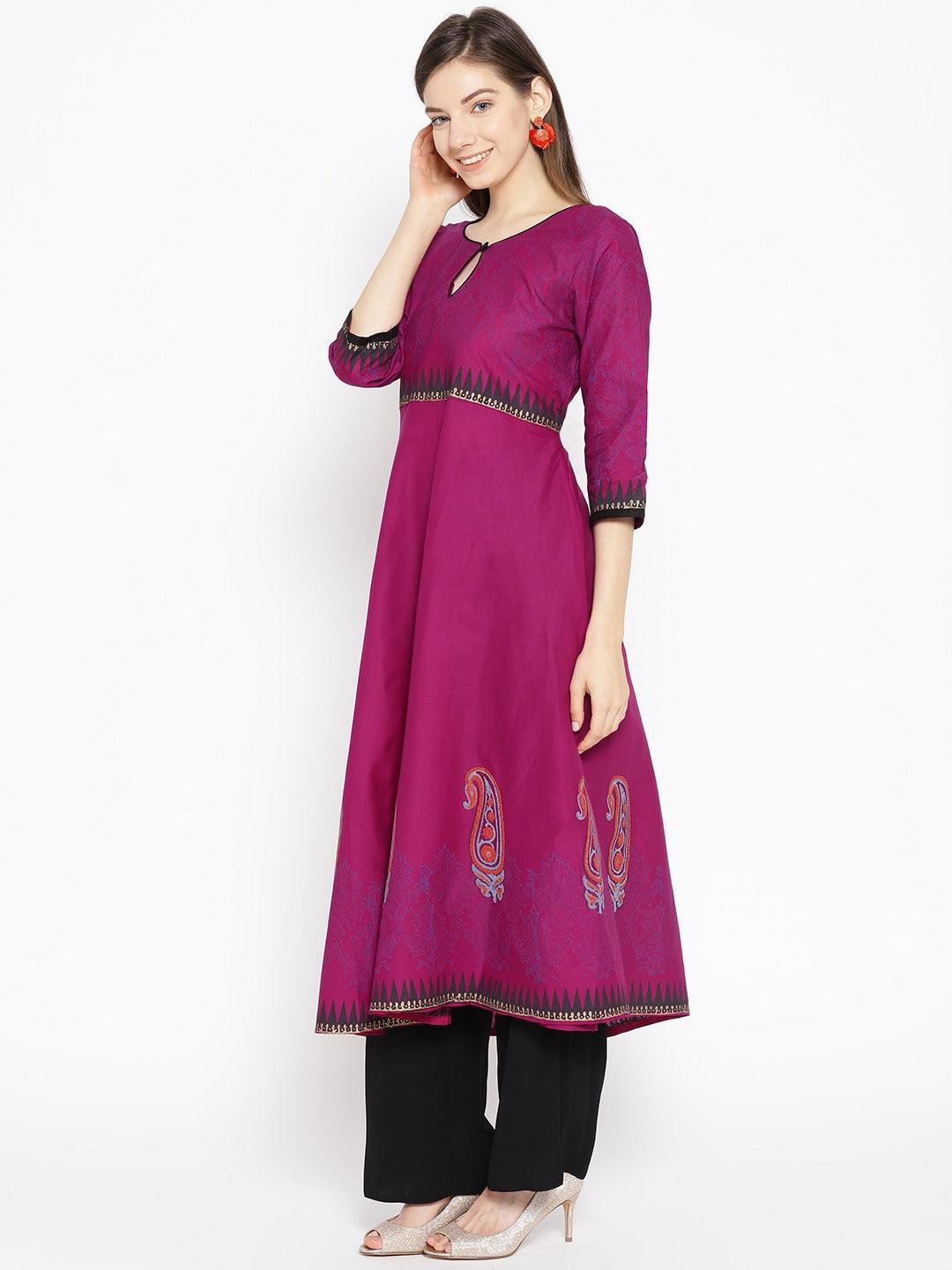 Women's Purple Printed A-Line Kurta - NOZ2TOZ - Indiakreations