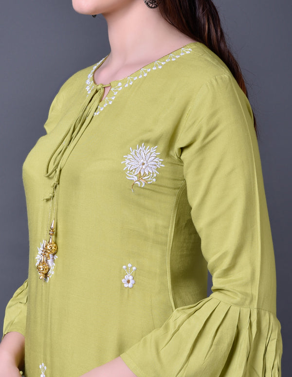 Women's Light Green Rayon Kurta And Sharara Set - Noz2Toz