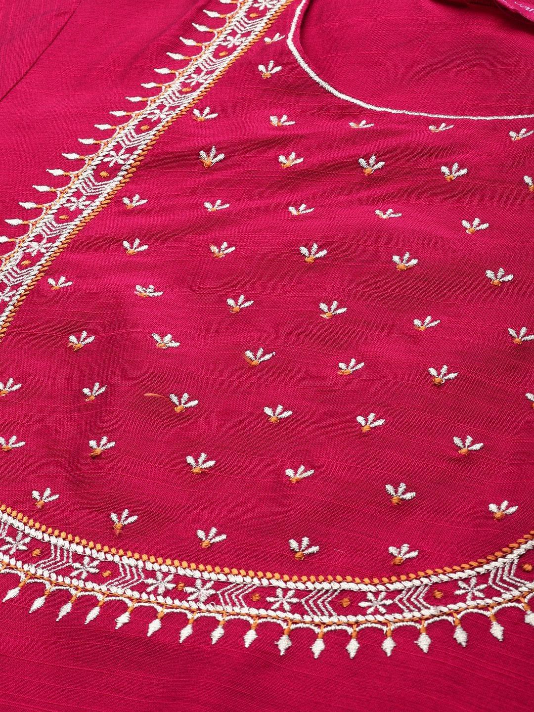 Women Magenta & White Embellished Straight Kurta - Indiakreations