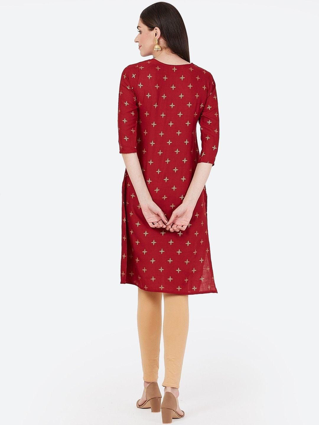 Women's Maroon Printed Straight Kurta - Meeranshi - Indiakreations