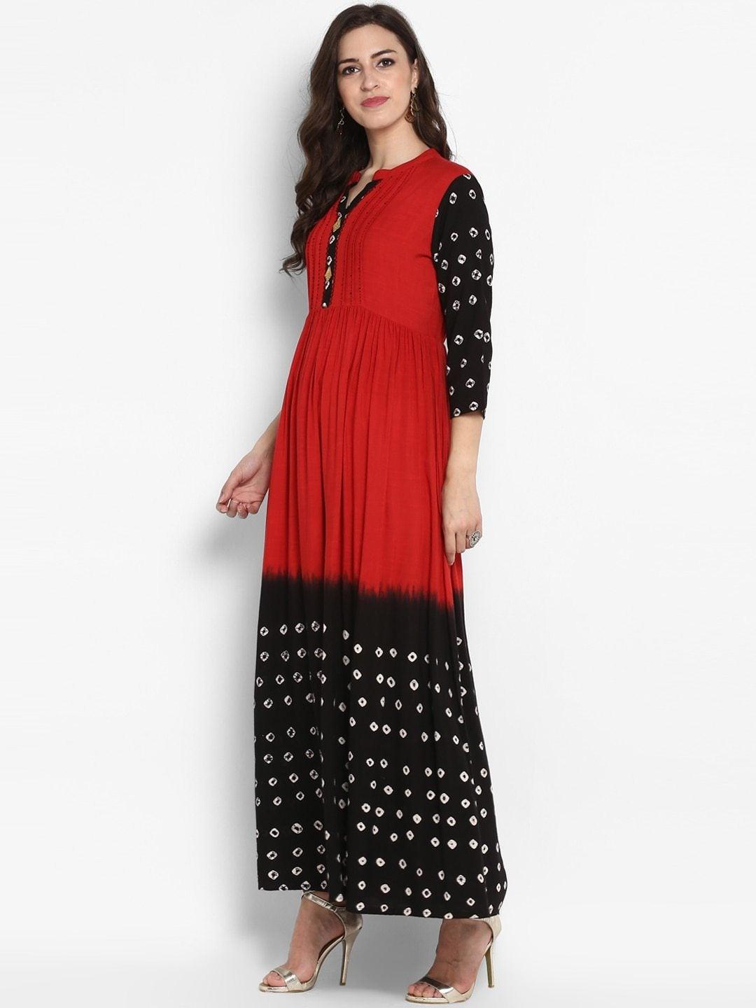 Women's Red Printed Maxi Dress - Meeranshi - Indiakreations