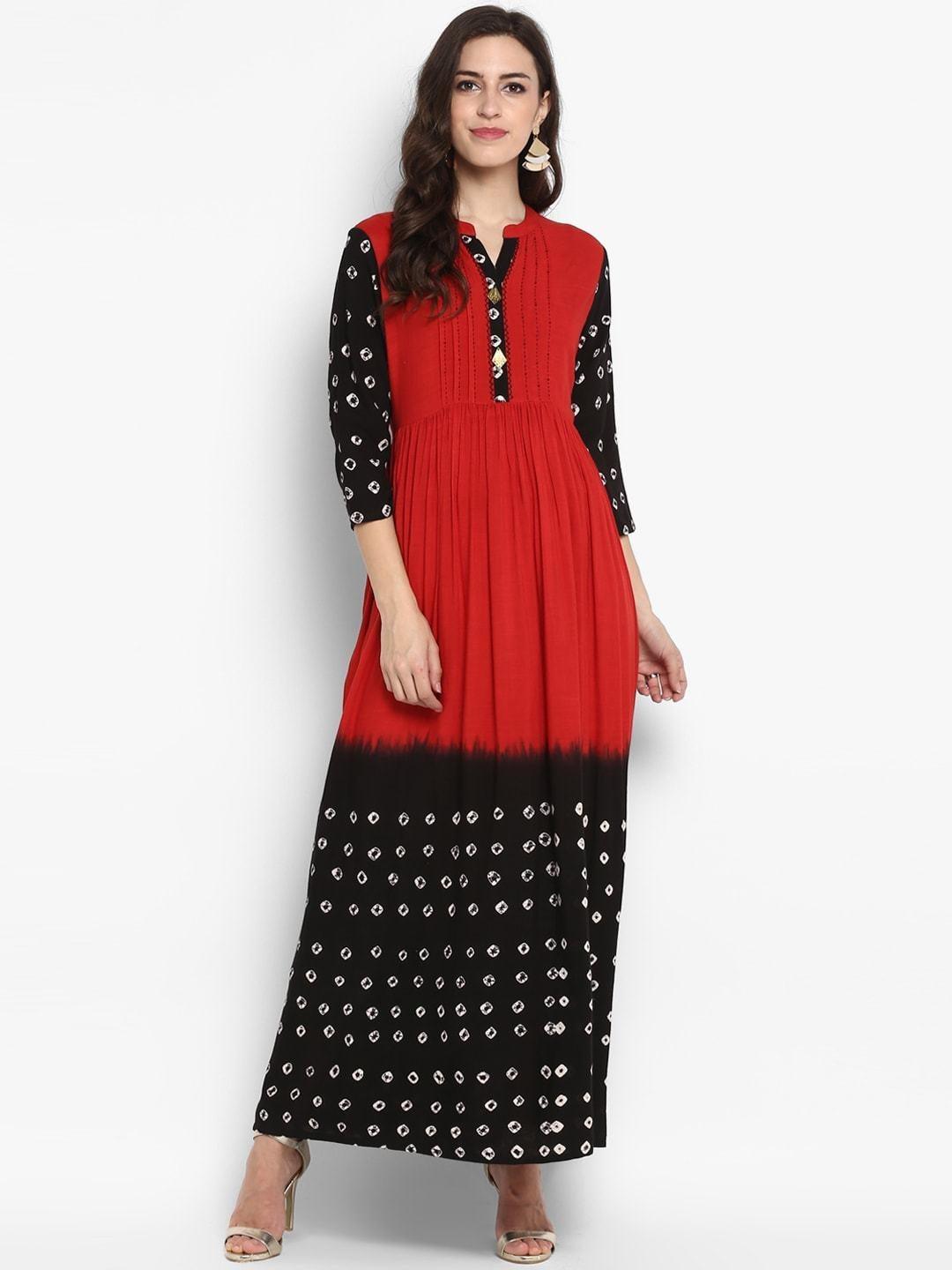 Women's Red Printed Maxi Dress - Meeranshi - Indiakreations