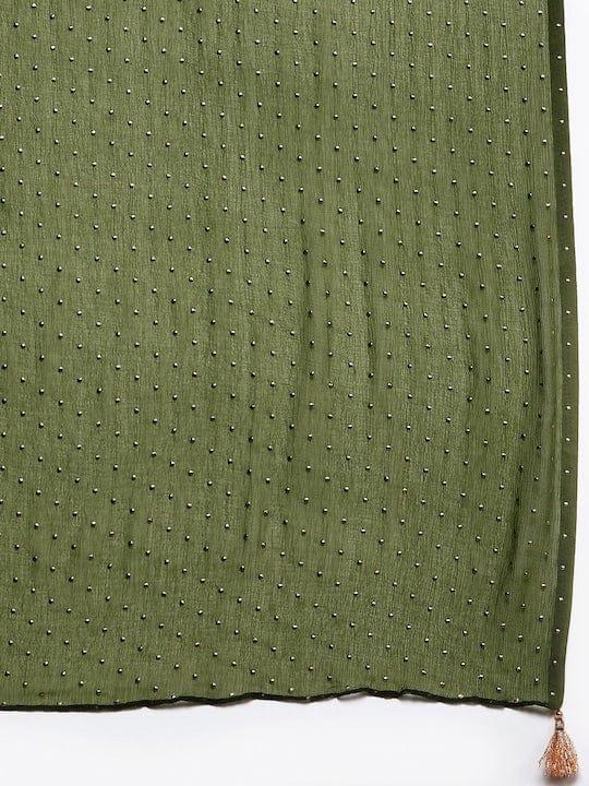 Varanga Women Olive Green Kurta with Trousers & With Dupatta - Indiakreations