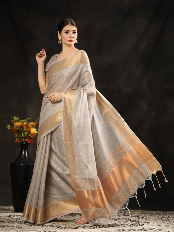 Fosil Grey Maheshwari Silk Saree - Indiakreations