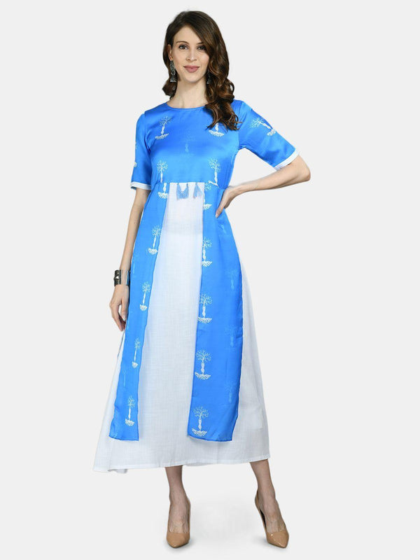 Women Blue Printed Dress by Myshka (1 Pc Set) - Indiakreations
