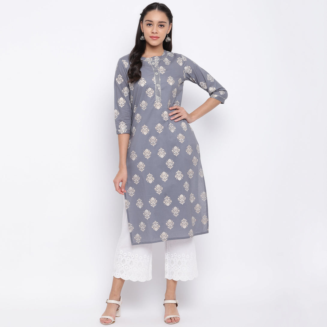 Women's Grey Cotton Kurta By Vbuyz- (1Pc Set)