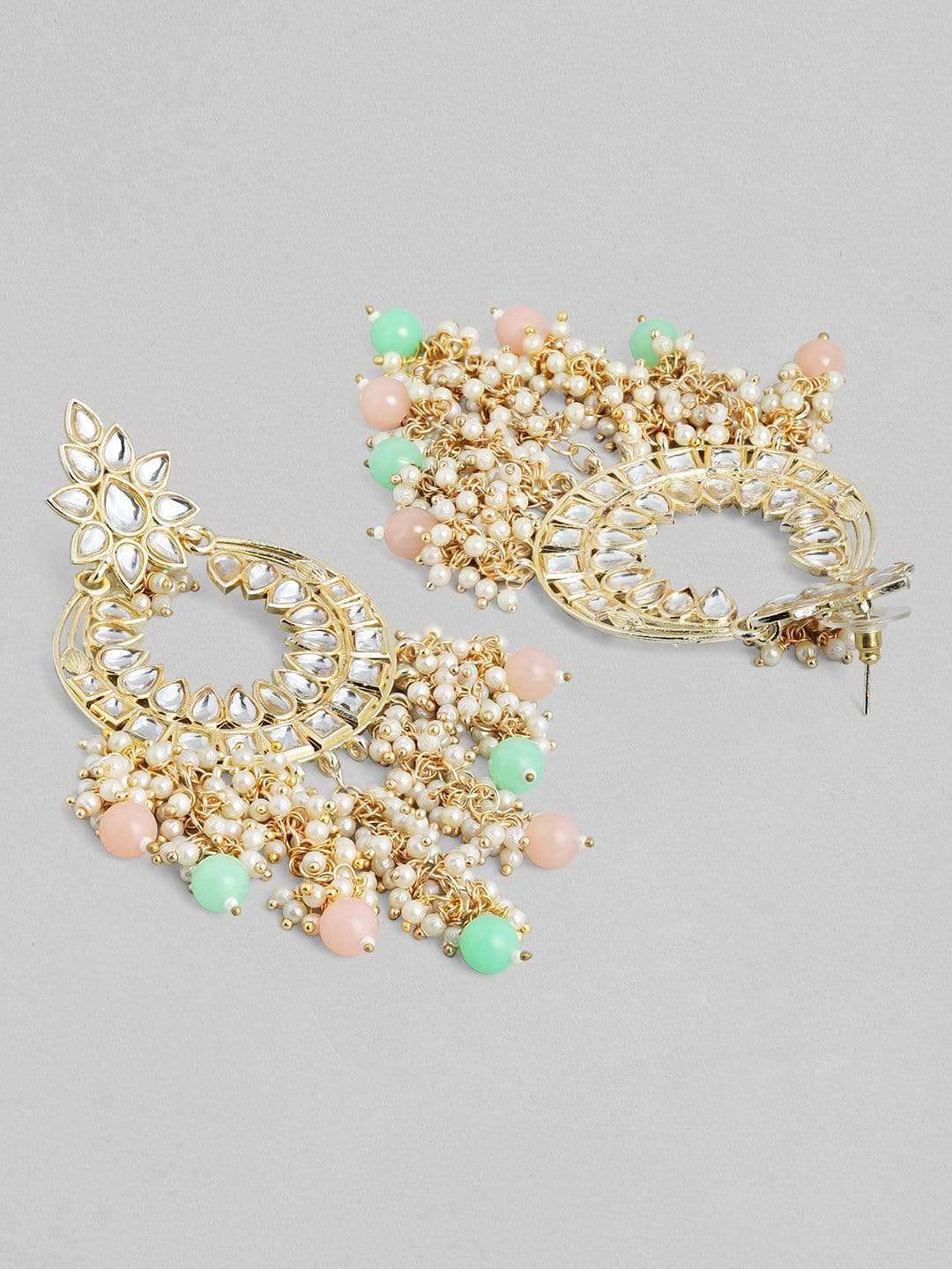 Gold Plated Festive Kundan Colorful Bead Earrings - Indiakreations