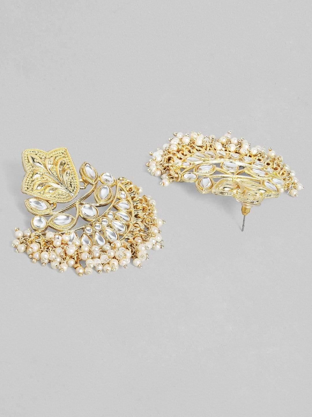 Gold Plated Handcrafted Kundan Intricate Chandbali Earrings - Indiakreations