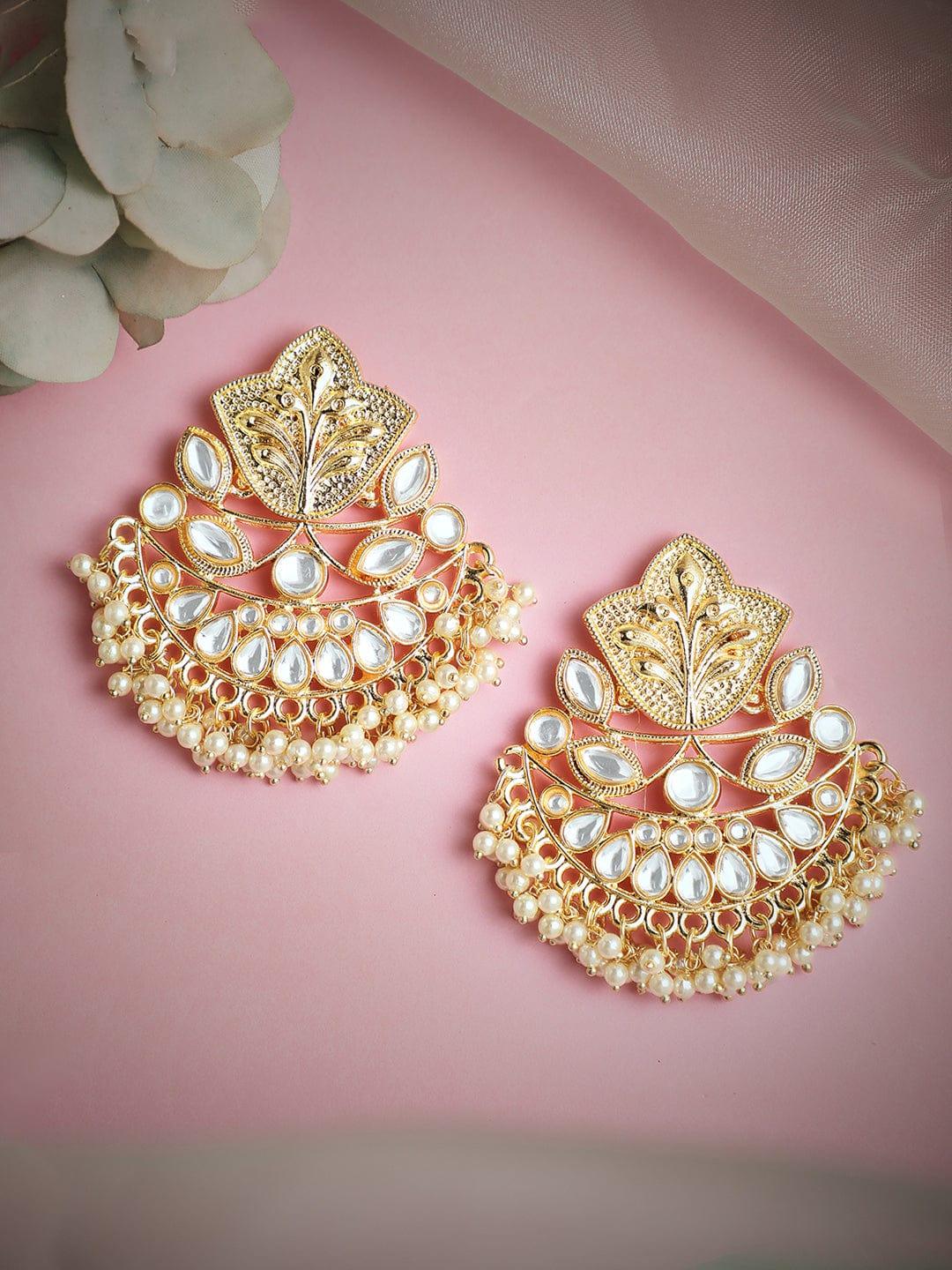 Gold Plated Handcrafted Kundan Intricate Chandbali Earrings - Indiakreations
