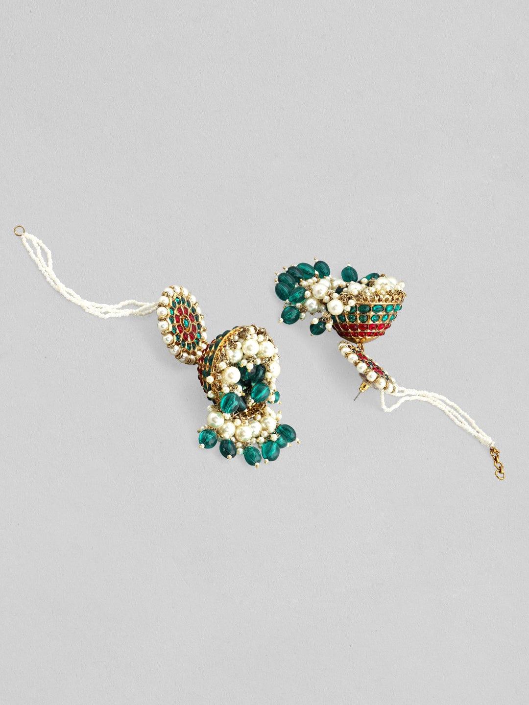 Gold-Plated Pearls Studded Enamel Assorted Jhumka Earrings - Indiakreations