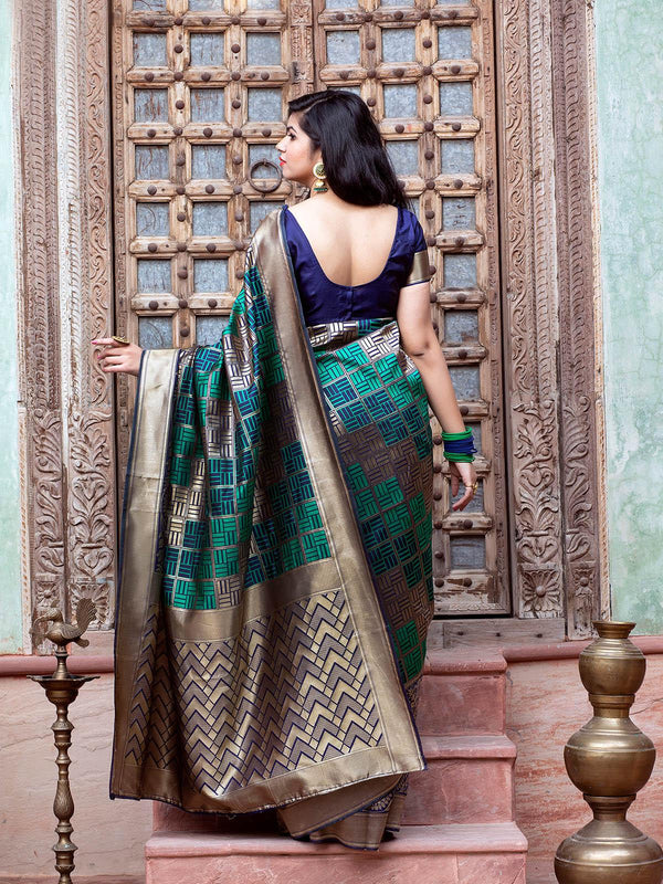 Women's Gorgeous Woven Green Banarasi Silk Saree - Odette