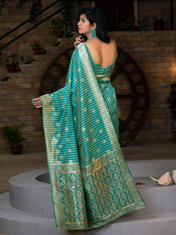 Women's Gorgeous Woven Green Banarasi Silk Saree - Odette