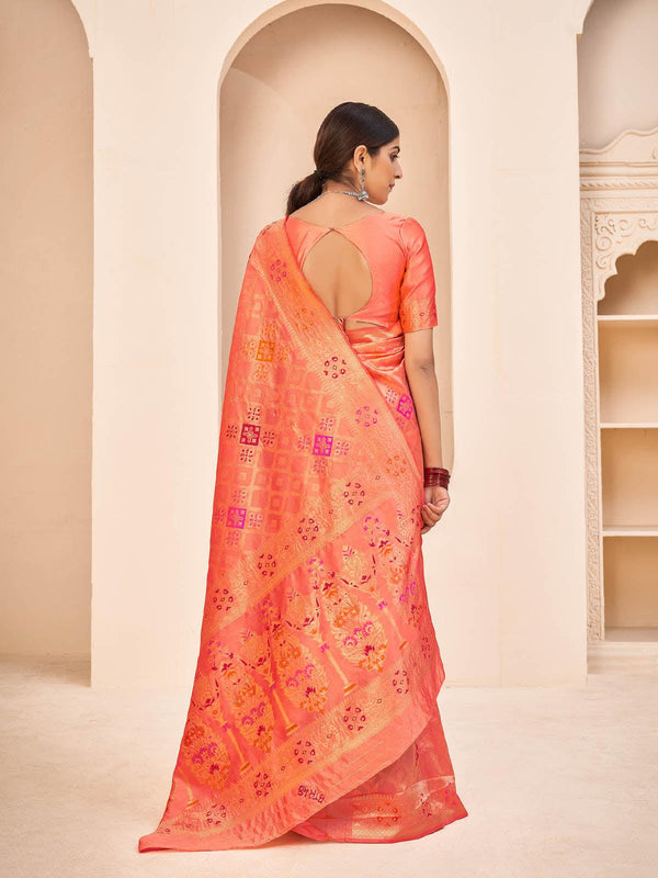 Women's Gorgeous Woven Peach Banarasi Silk Saree - Odette