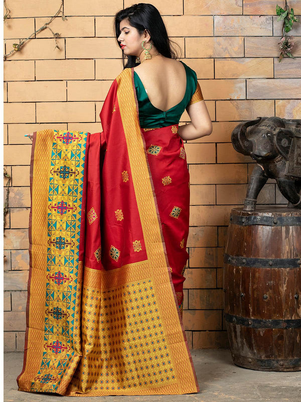 Women's Gorgeous Woven Red Banarasi Silk Saree - Odette