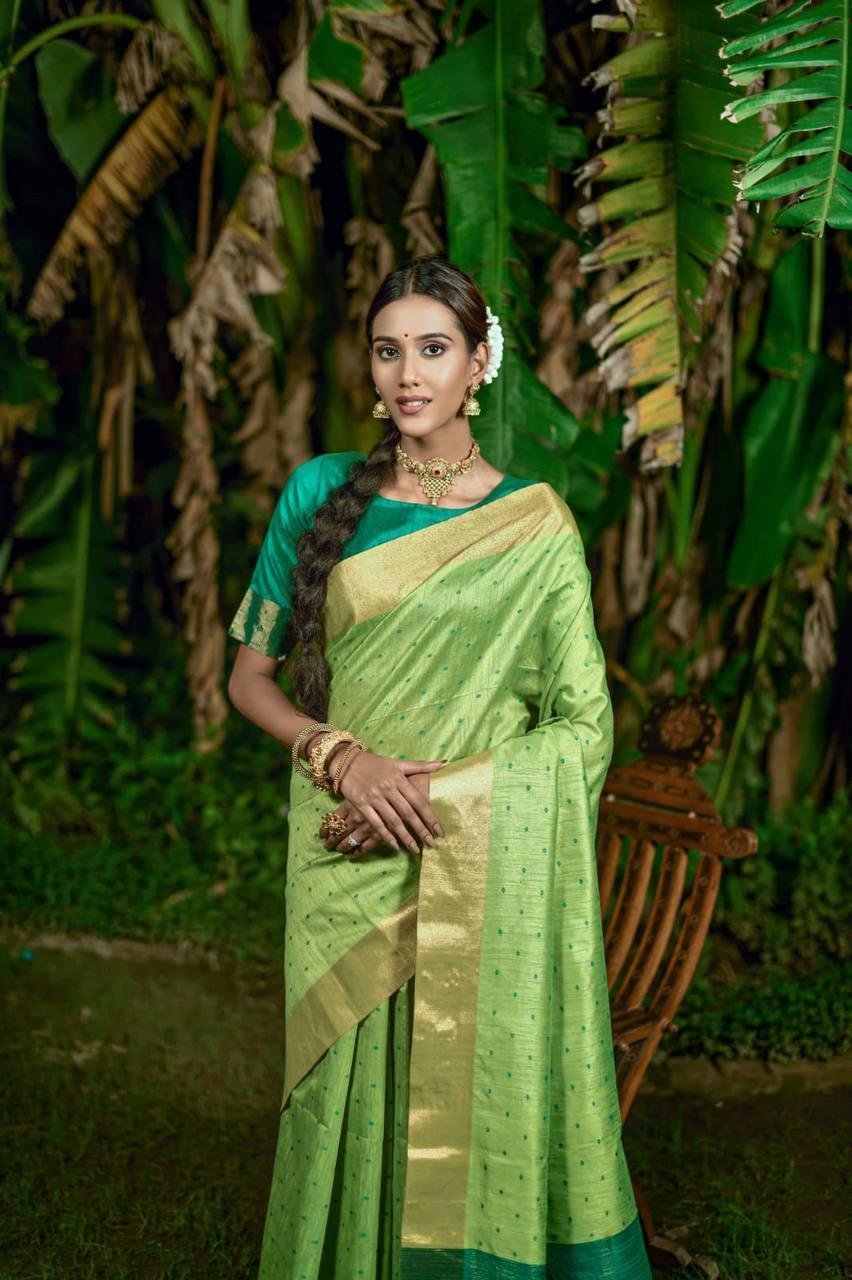 Green Bandhani Bhagalpuri Silk Saree - Indiakreations