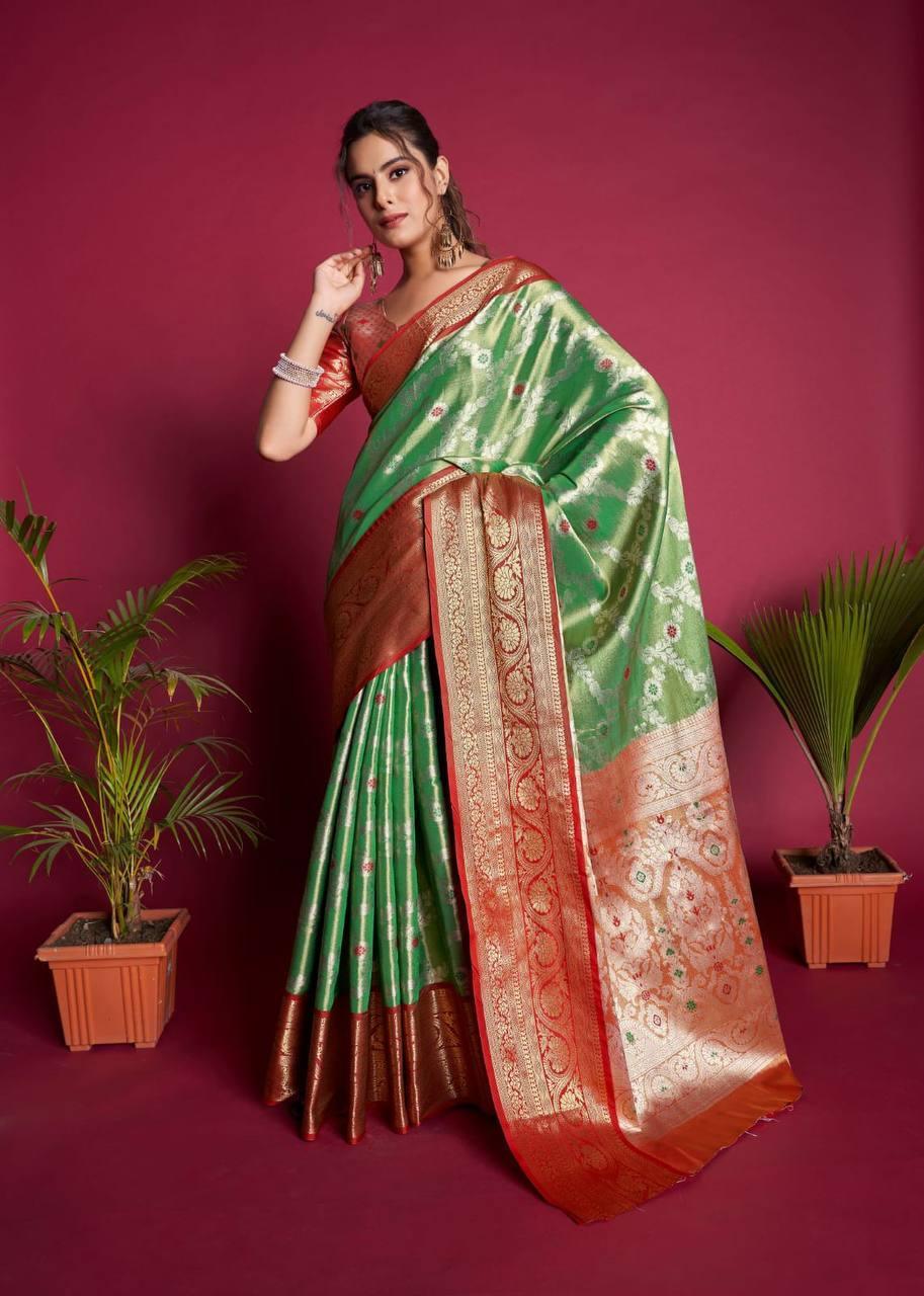 Green Kanjivaram Silk Saree - Indiakreations