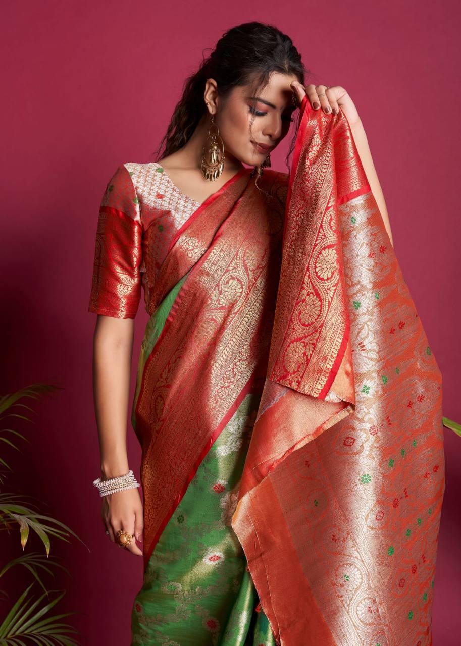 Green Kanjivaram Silk Saree - Indiakreations