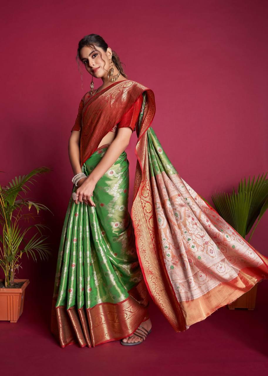 Green Kanjivaram Silk Saree - Indiakreations