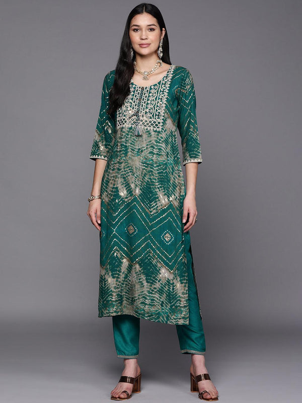 Green Printed Rayon Straight Kurta