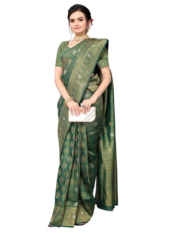 Women's Green Silk Blend Woven Saree With Blouse - Odette