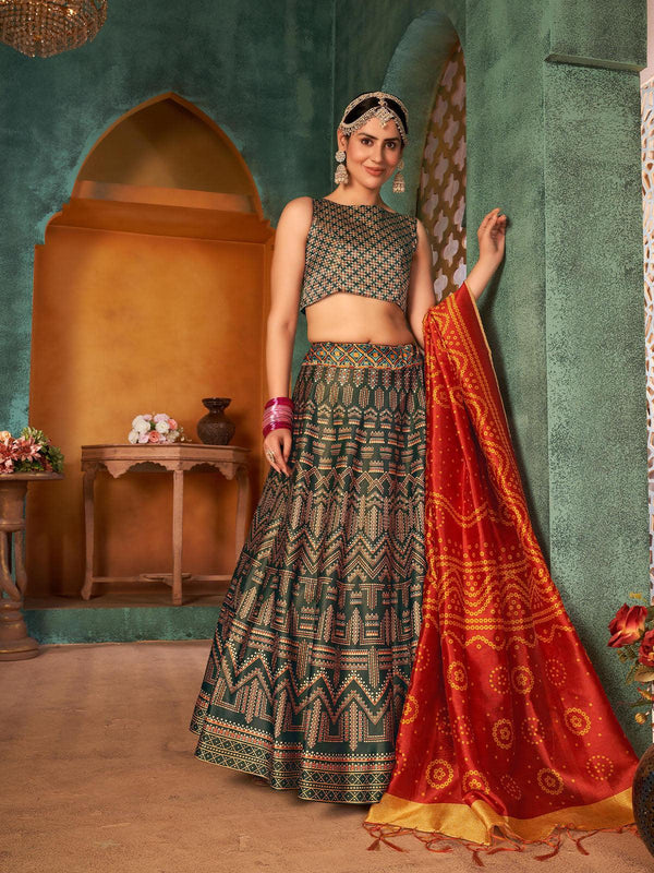 Women's Grey Designer Digital Printed Lehenga - Odette