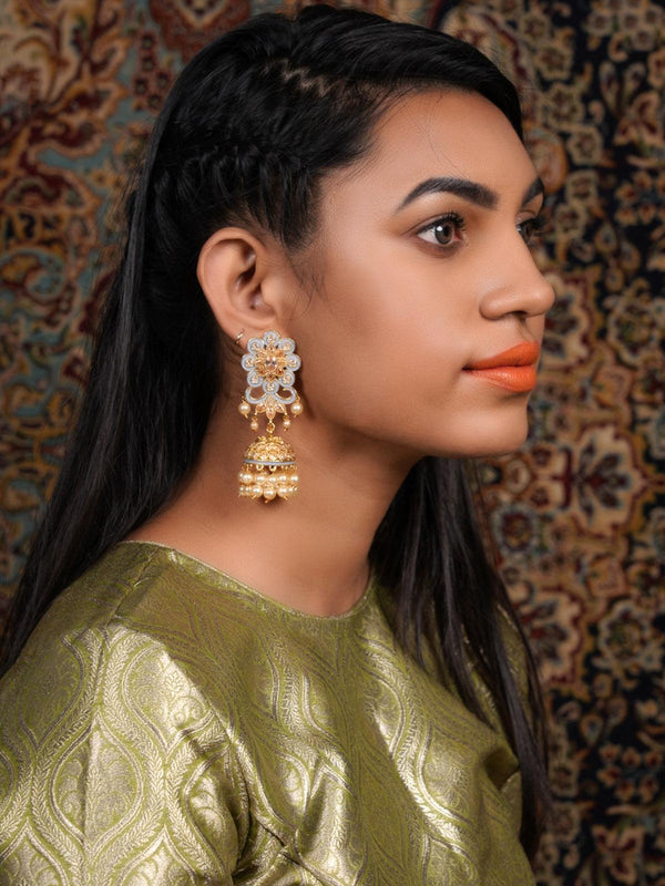 Women's Grey Enamelled Pearl Jhumkas - Odette