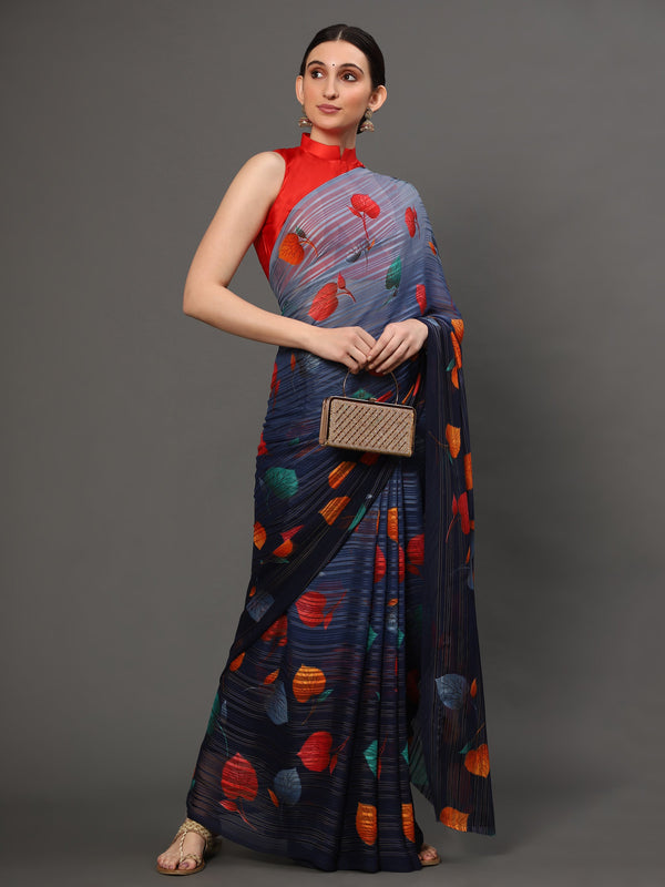 Women's Blue Color Beautiful Ethnic Wear Printed  Saree - AAISHREE