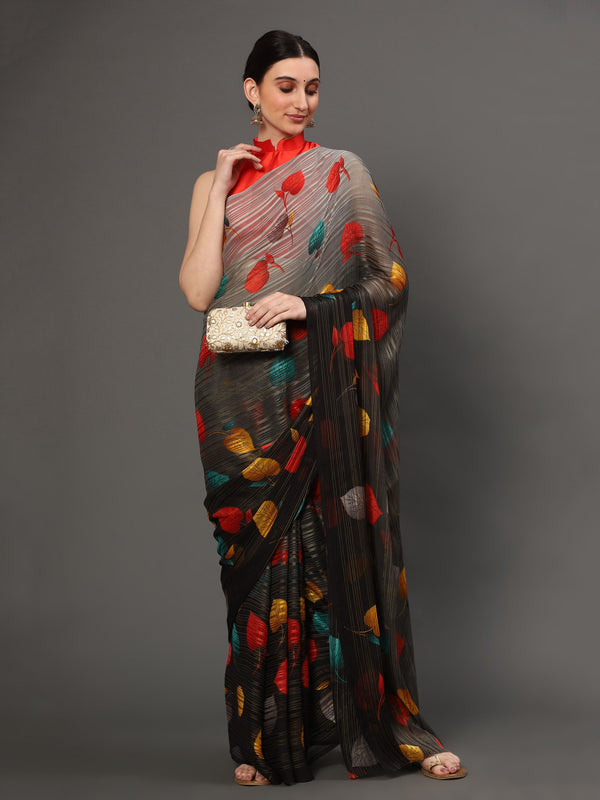 Women's Grey Color Beautiful Ethnic Wear Printed  Saree - AAISHREE