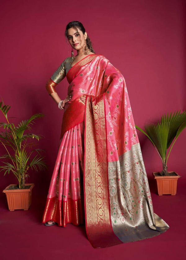 Hot Pink Kanjivaram Silk Saree - Indiakreations