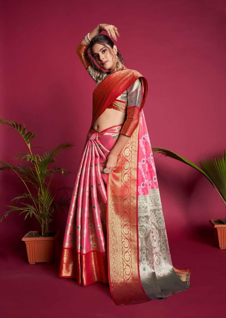 Hot Pink Kanjivaram Silk Saree - Indiakreations