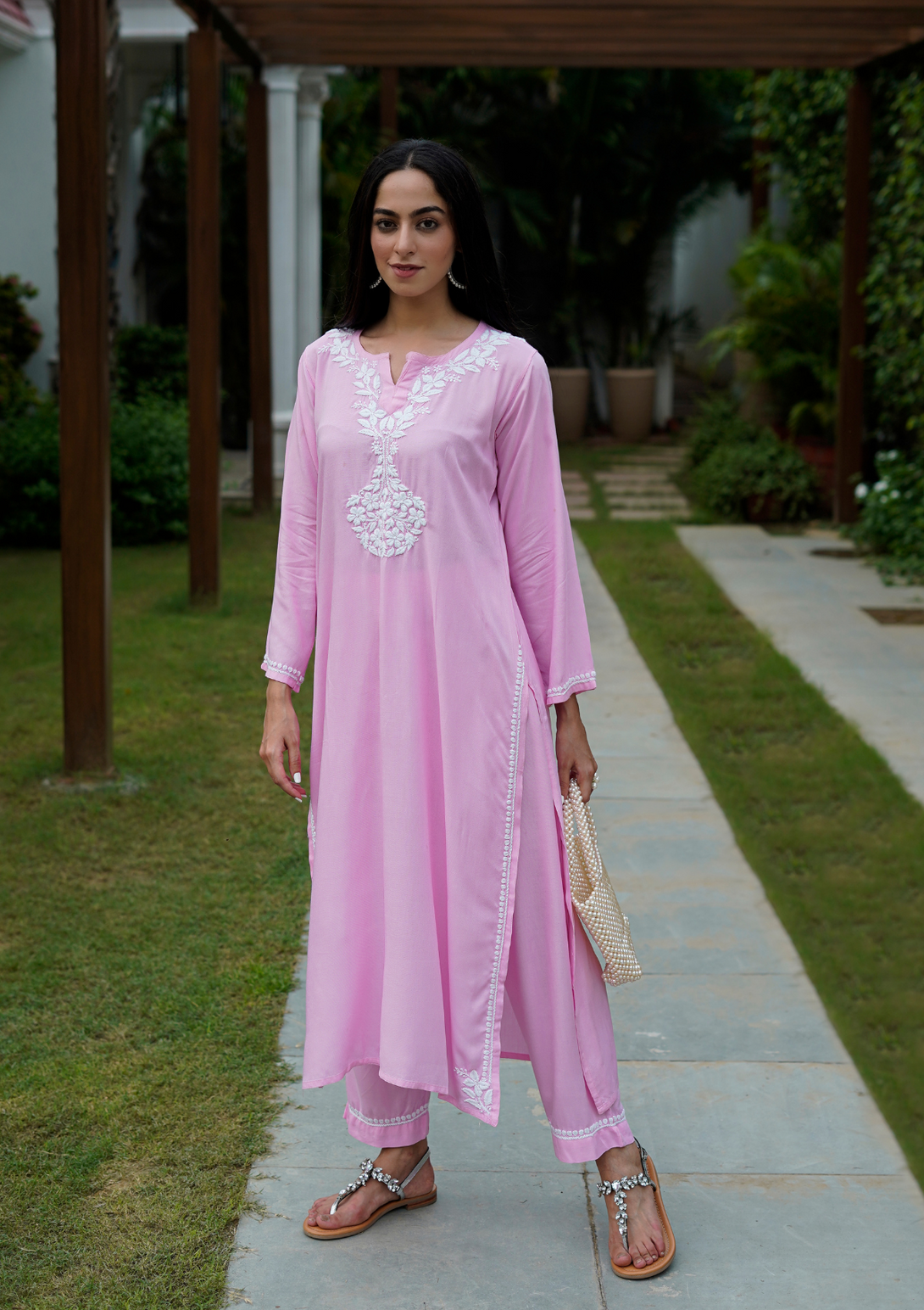 Karima Rayon Kurta Pant Set in Pink colour.