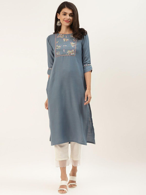 Blue Yoke Design Straight Kurta - Indiakreations