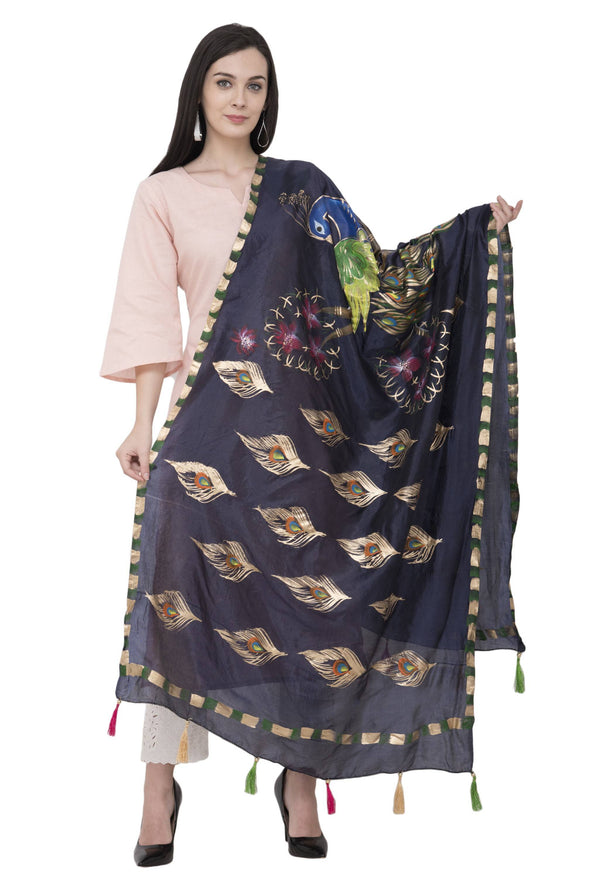 A R Silk Silk Peacock Multi Fancy Dupatta Color Navy Dupatta or Chunni