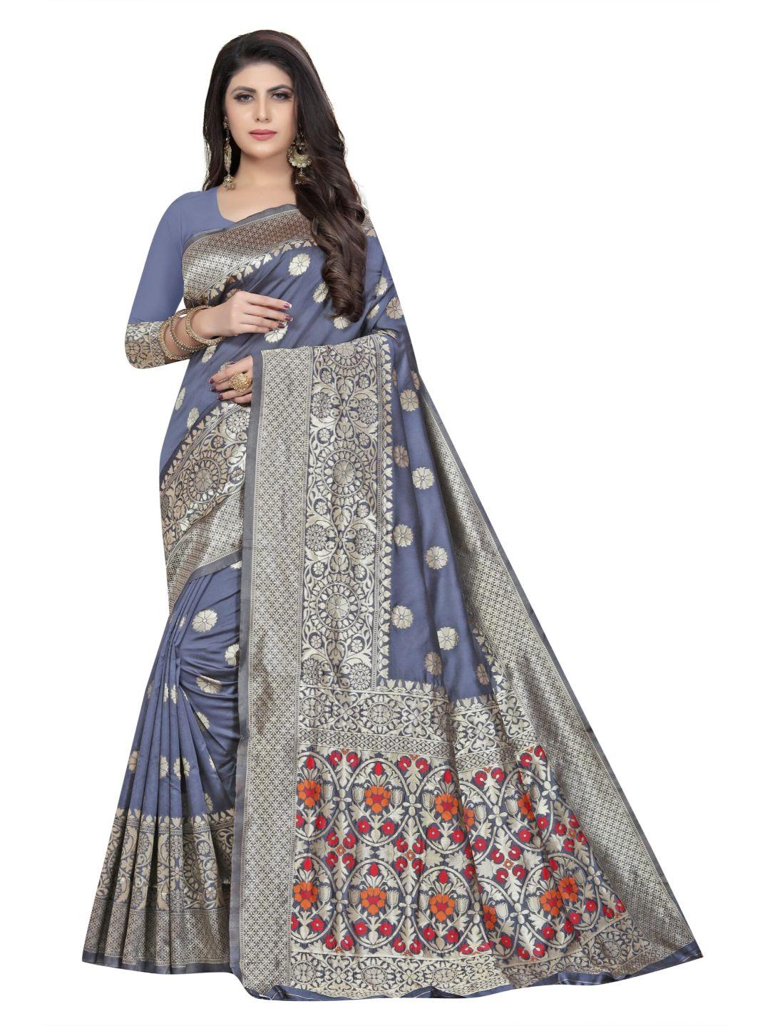 Women's Grey Art Silk With Blouse Piece Pack Of 1 - Rujave - Indiakreations