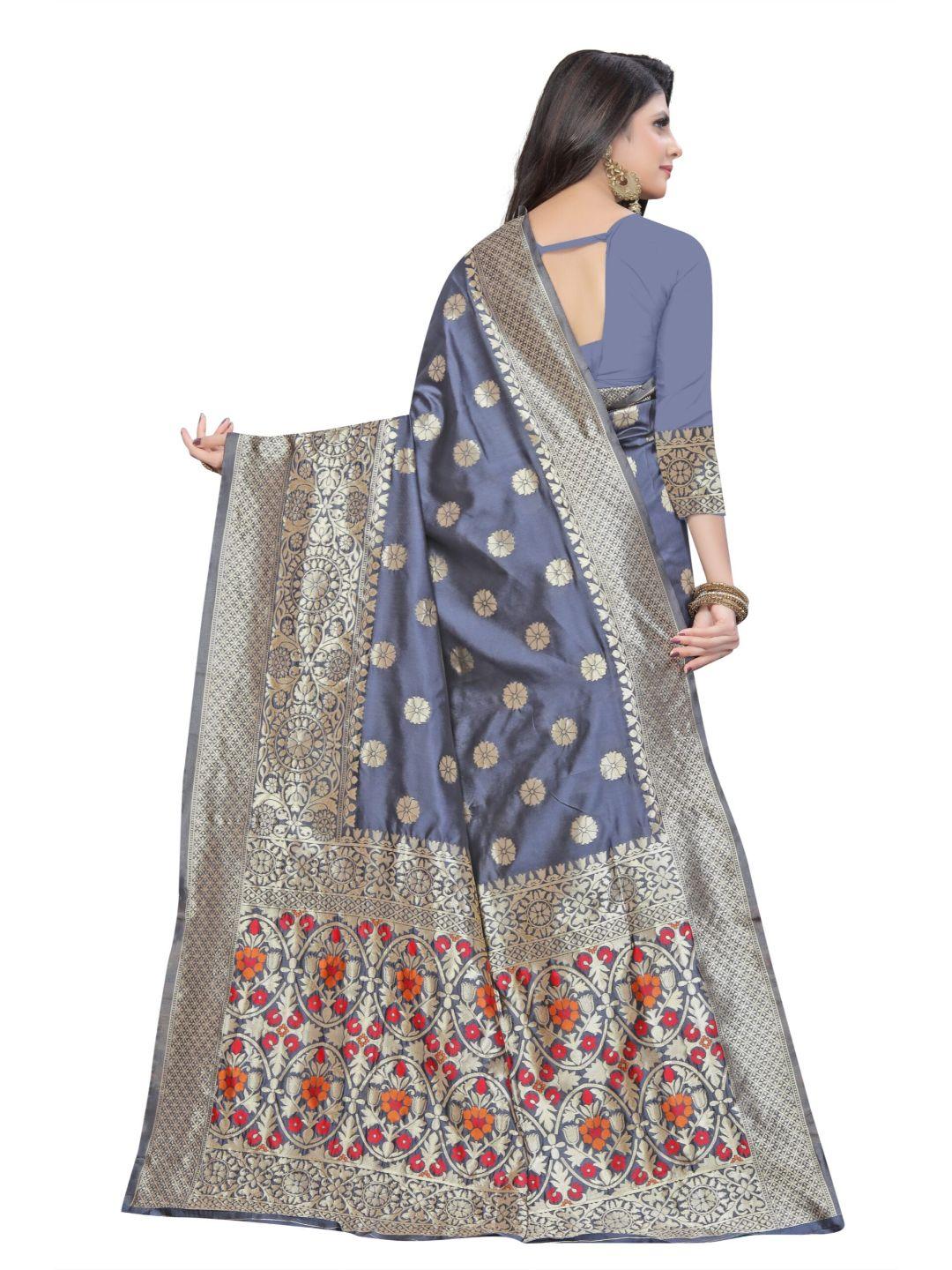 Women's Grey Art Silk With Blouse Piece Pack Of 1 - Rujave - Indiakreations