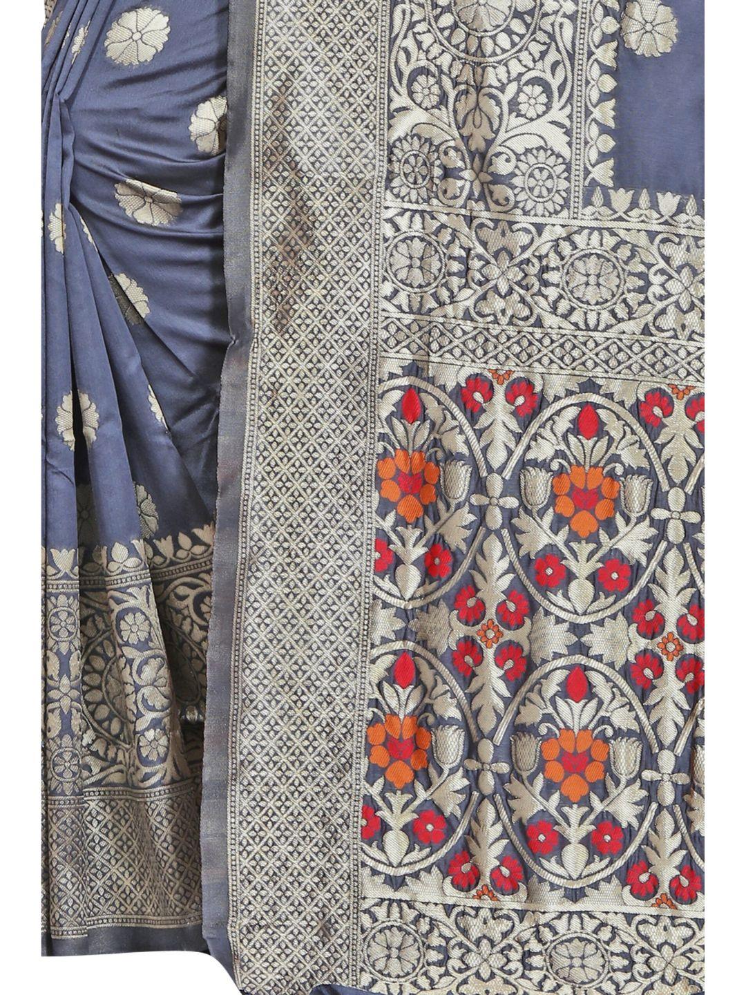 Women's Grey Art Silk With Blouse Piece Pack Of 1 - Rujave - Indiakreations