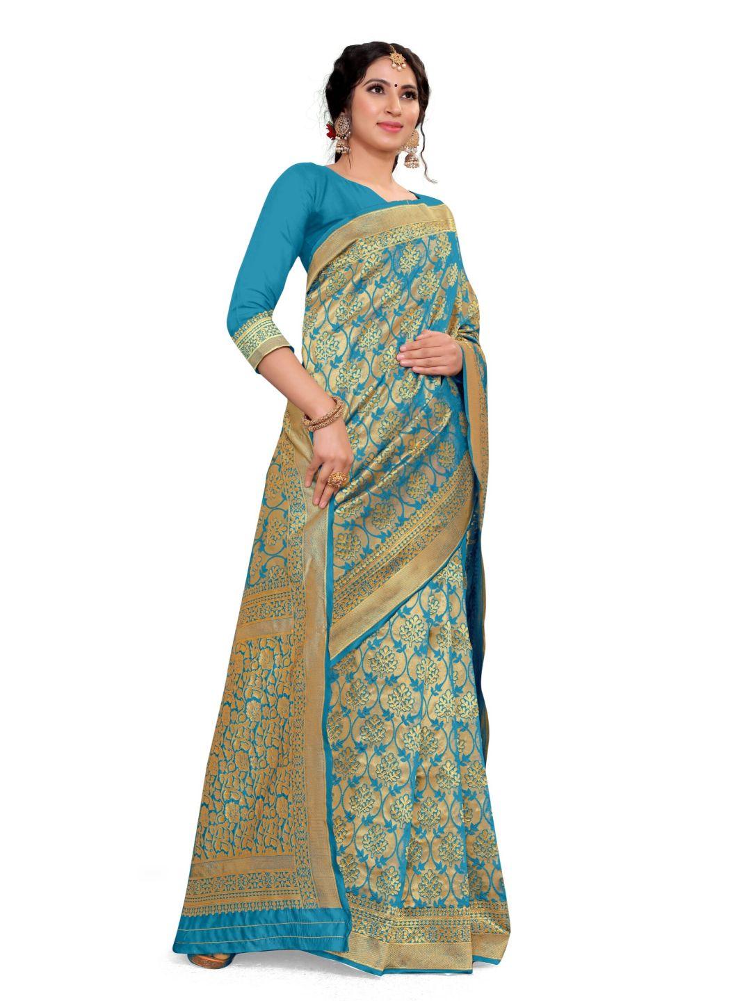 Women's Sky Blue Art Silk With Blouse Piece Pack Of 1 - Rujave - Indiakreations