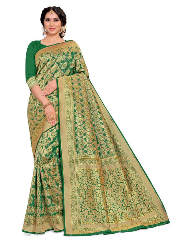 Women's Green Art Silk With Blouse Piece Pack Of 1 - Rujave - Indiakreations